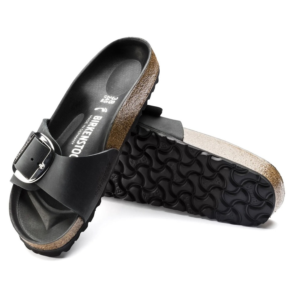 Birkenstock Madrid big buckle slide sandal black silver size 41